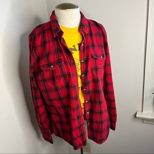 St. John's Bay Red and Black Plaid Flannel Collared Shirt